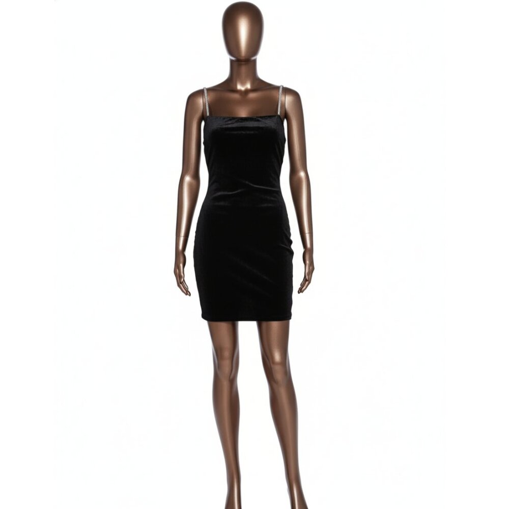 H&M Velvet Rhinestone Strap Mini Dress – Black Crisscross Back Size S